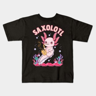 Cute Saxolotl Adorable Sax Playing Axolotl Pun Kids T-Shirt